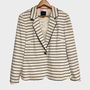 JM Studio Striped‎ Blazer Women 18 Ivory Black Nautical Career Button Jacket